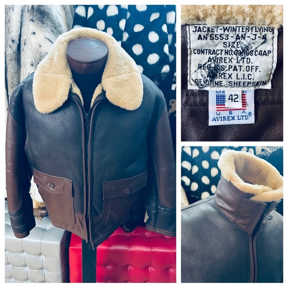 Avirex LTD Winter Flying Bomber Jacket Skeepskin Air Force Uniform USA - 42 - Picture 1 of 14